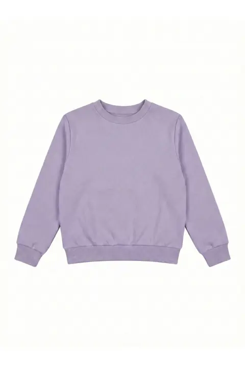 Uzun Kollu Pamuklu - Şardonlu Baskısız Kız Çocuk Sweatshirt