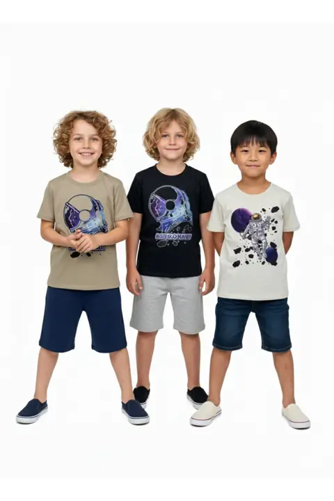 Kısa Kollu Penye Erkek Çocuk Tişört 3'lü Set